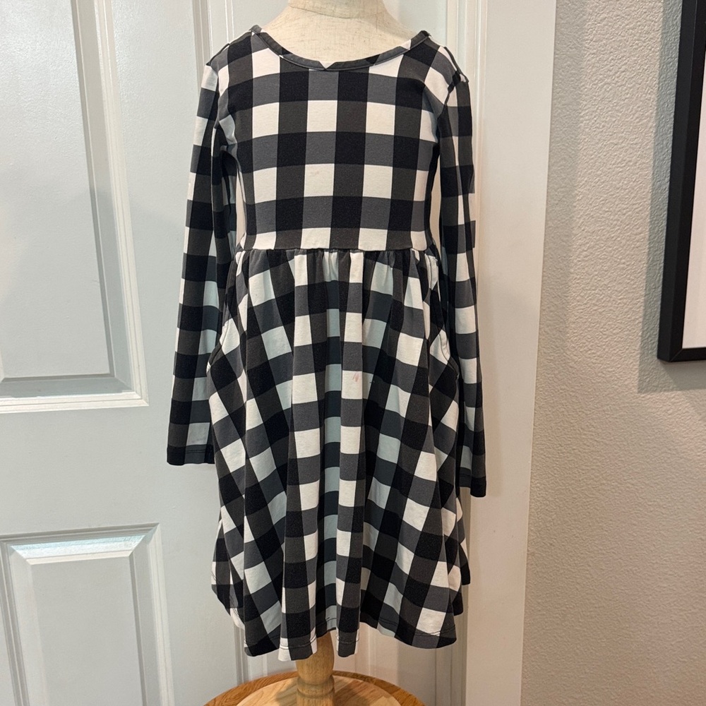 Hanna Andersson Black and White Checkered Kids Dress 6-6 PLAY condition